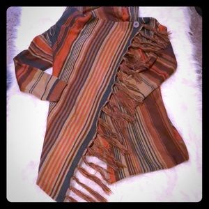 Striped, fringe cardigan/shawl- Sm/med